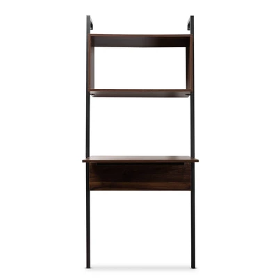 Fariat Walnut Wood And Metal Display Shelf With Desk Brown/Black - Baxton Studio 1 Fariat Walnut Wood And Metal Display Shelf With Desk Brown/Black - Baxton Studio