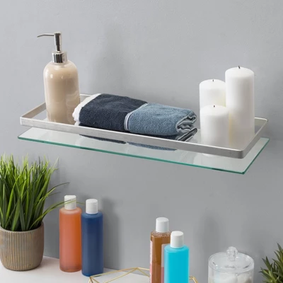 19.75" Floating Glass Bathroom Wall Shelf Chrome - Danya B. 1 19.75" Floating Glass Bathroom Wall Shelf Chrome - Danya B.