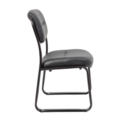 Armless Leather Sled Base Guest Chair Black - Boss Office Products 4 Armless Leather Sled Base Guest Chair Black - Boss Office Products - Image 4