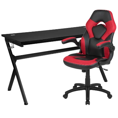 Flash Furniture Gaming Desk And Racing Chair Set With Cup Holder, Headphone Hook And Removable Mouse Pad Top - 2 Wire Management Holes 14 Flash Furniture Gaming Desk And Racing Chair Set With Cup Holder, Headphone Hook And Removable Mouse Pad Top - 2 Wire Management Holes - Image 14
