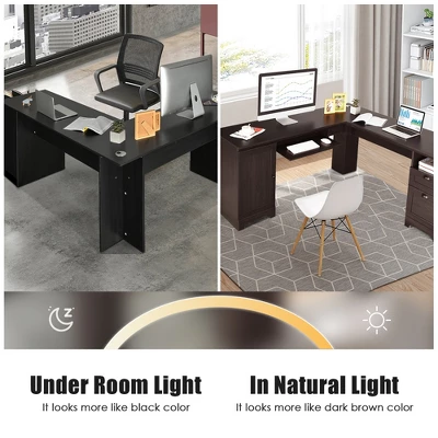 Costway L-Shaped Corner Computer Desk Writing Table Study Workstation W/ Drawers Storage Black 9 Costway L-Shaped Corner Computer Desk Writing Table Study Workstation W/ Drawers Storage Black - Image 9