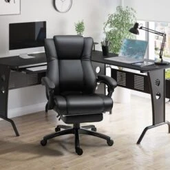 Vinsetto Executive High Back Office Chair Executive Computer Desk Chair With PU Leather, Adjustable Height And Retractable Footrest, Black