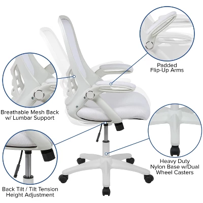 Flash Furniture Porter High Back White Mesh Ergonomic Swivel Office Chair With White Frame And Flip-up Arms 4 Flash Furniture Porter High Back White Mesh Ergonomic Swivel Office Chair With White Frame And Flip-up Arms - Image 4