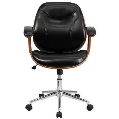 Emma And Oliver Mid-Back Black LeatherSoft Executive Ergonomic Wood Swivel Office Chair - Arms 8 Emma And Oliver Mid-Back Black LeatherSoft Executive Ergonomic Wood Swivel Office Chair - Arms - Image 8