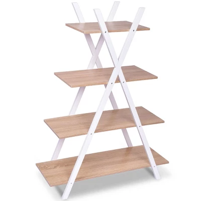 Costway 4-Tier Bookshelf Storage Display Shelves Bookcase Ladder X-Shape 4 Costway 4-Tier Bookshelf Storage Display Shelves Bookcase Ladder X-Shape - Image 4