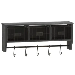 Emma And Oliver Rustic Country Wall Mounted Shelf With 5 Adjustable Sliding Hooks And Three Wire Storage Baskets -WorkHaven Sales Shop GUEST 444710f6 9d07 4485 b900 35f5710263ac
