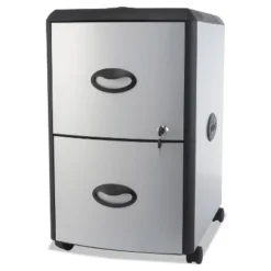 Storex Two-Drawer Mobile Filing Cabinet With Metal Siding 19 X 15 X 23 Silver/Black 61352U01C