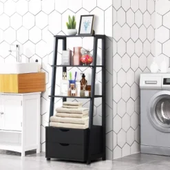 Costway Set Of 2 Ladder Shelf 4-Tier Bookshelf Bookcase Storage Leaning With 2 Drawers -WorkHaven Sales Shop GUEST 4506aebf ac98 4804 9915 9e7a7011d70a