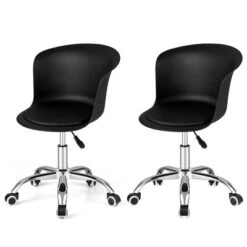 Costway Set Of 2 Adjustable Office Chair Armless Swivel Desk Chair PU Leather Seat Black/White -WorkHaven Sales Shop GUEST 45b6ebf4 b6a0 460f abc3 716e2a545bb7