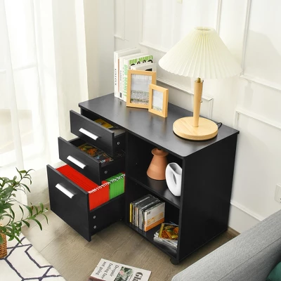 Costway 3-Drawer File Cabinet Mobile Lateral Cabinet Printer Stand EspressoBlack 2 Costway 3-Drawer File Cabinet Mobile Lateral Cabinet Printer Stand EspressoBlack - Image 2
