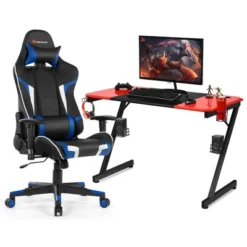 Costway Gaming Desk & Chair Set Z-Shaped Racing Style Desk With Massage Swivel Gaming Chair -WorkHaven Sales Shop GUEST 4996b62d 86c0 4b4f b208 be5f2e185ca9