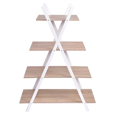 Tangkula X Shape Bookshelf Shelves 4 Tier A Ladder Storage Bookcase Display Home Office 3 Tangkula X Shape Bookshelf Shelves 4 Tier A Ladder Storage Bookcase Display Home Office - Image 3