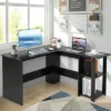 Tangkula L-Shaped Office Computer Desk W/ Spacious Desktop & 2-Tier Open Shelves Black