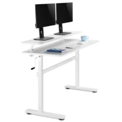 Tranzendesk Standing Desk With Clamp-On Shelf - 55" Sit To Stand Workstation With 55” Monitor Stand - White - Stand Steady -WorkHaven Sales Shop GUEST 4c619589 3641 41e3 8f91 89b95ed8a13e