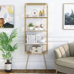 71" Jasper 5 Shelf Glam Bookcase Gold - HOMES: Inside + Out