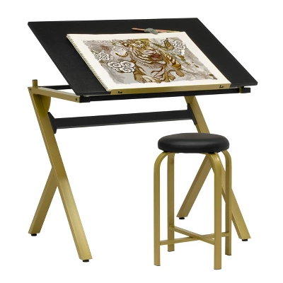 2pc Stellar Drawing Table With 36" Adjustable Top With Stool Set Black/Gold - Studio Designs 12 2pc Stellar Drawing Table With 36" Adjustable Top With Stool Set Black/Gold - Studio Designs - Image 12