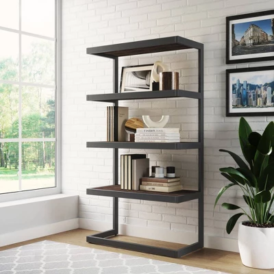 66" Cecilia Bookcase Distressed Charcoal Brown - WyndenHall 1 66" Cecilia Bookcase Distressed Charcoal Brown - WyndenHall