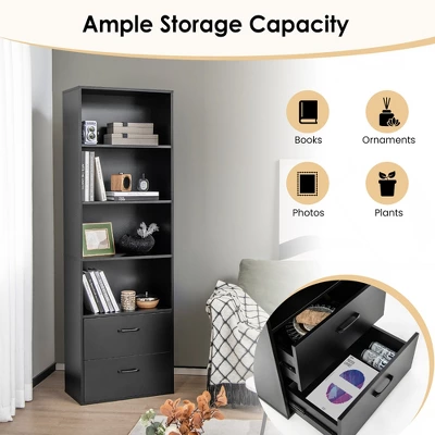 Costway 6-Tier Tall Bookshelf Freestanding Modern Bookcase Black Storage Cabinet White/Black 6 Costway 6-Tier Tall Bookshelf Freestanding Modern Bookcase Black Storage Cabinet White/Black - Image 6