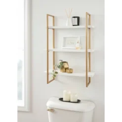 20" X 30" Leigh Wood And Metal Wall Shelf White/Gold - Kate & Laurel All Things Decor -WorkHaven Sales Shop GUEST 513cde45 4bd9 41d0 89f9 9c26ba8357d6