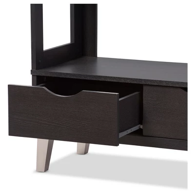 62.4" 2 Drawers Kalien Modern And Contemporary Bookshelf With Display Shelves Espresso Brown - Baxton Studio 3 62.4" 2 Drawers Kalien Modern And Contemporary Bookshelf With Display Shelves Espresso Brown - Baxton Studio - Image 3