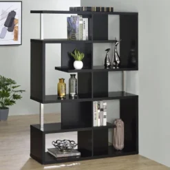 Hoover 5 Shelf Zig Zag Bookcase With Chrome Details - Coaster