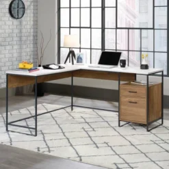 Tremont Row L-Shaped Desk With White Top Sindoori Mango - Sauder