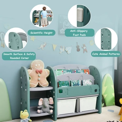 Costway Kids Toy Storage Organizer W/ 2-Tier Bookshelf & Plastic Bins 5 Costway Kids Toy Storage Organizer W/ 2-Tier Bookshelf & Plastic Bins - Image 5