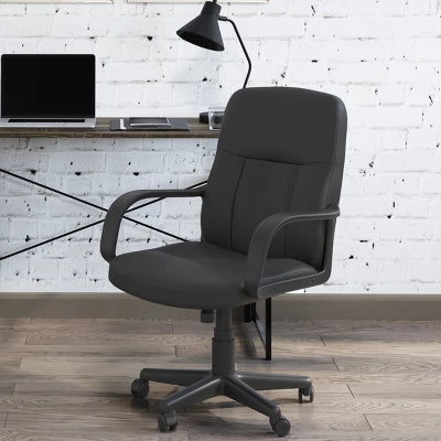 Office Chair – Adjustable Height Computer Chair With Wheels, Square Tilting Leather Back, Foam Seat, Swivels In 360-Degrees By Lavish Home (Black) 4 Office Chair – Adjustable Height Computer Chair With Wheels, Square Tilting Leather Back, Foam Seat, Swivels In 360-Degrees By Lavish Home (Black) - Image 4