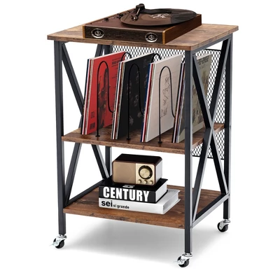 Costway 3-tier Rolling Turntable Stand Vinyl Record Storage Shelf With 3 Dividers & Wheels 8 Costway 3-tier Rolling Turntable Stand Vinyl Record Storage Shelf With 3 Dividers & Wheels - Image 8