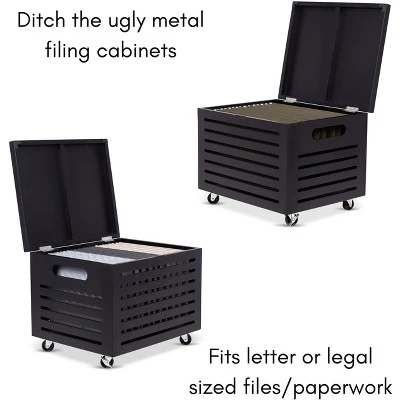 BirdRock Home Bamboo Rolling File Storage Organizer Box With Lid - Cafe Noir 2 BirdRock Home Bamboo Rolling File Storage Organizer Box With Lid - Cafe Noir - Image 2