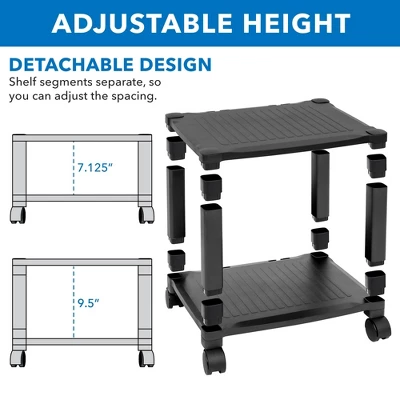 Mount-It! Under Desk Printer Stand With Wheels | Height Adjustable With 4 Swivel Wheels, Cable Management, Low Rolling, Mobile Printer Cart | 2 Tier 3 Mount-It! Under Desk Printer Stand With Wheels | Height Adjustable With 4 Swivel Wheels, Cable Management, Low Rolling, Mobile Printer Cart | 2 Tier - Image 3