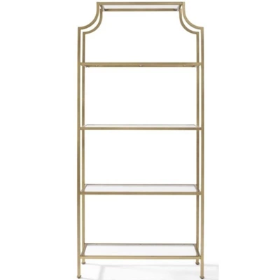 Metal Glass Bookcase In Antique Gold - Pemberly Row 5 Metal Glass Bookcase In Antique Gold - Pemberly Row - Image 5
