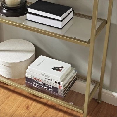 Metal Glass Bookcase In Antique Gold - Pemberly Row 7 Metal Glass Bookcase In Antique Gold - Pemberly Row - Image 7