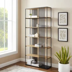 79" Modern 6 Shelf With Metal Bar Bookcase Coastal Oak/Black - Saracina Home 14 79" Modern 6 Shelf With Metal Bar Bookcase Coastal Oak/Black - Saracina Home -WorkHaven Sales Shop GUEST 580da7b7 bf2c 4019 a857 4f6cb5a3be71