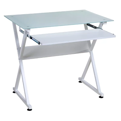 Ultramodern Glass Computer Desk, Pull-Out Keyboard, Steel Frame - OneSpace 7 Ultramodern Glass Computer Desk, Pull-Out Keyboard, Steel Frame - OneSpace - Image 7