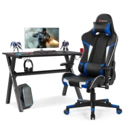 Costway X-Shaped Gaming Desk & Racing Style Massage Chair Set Home Office Black+White/Blue/Grey/Red -WorkHaven Sales Shop GUEST 5955fe9b 48a5 4231 92d6 7290b4388a12