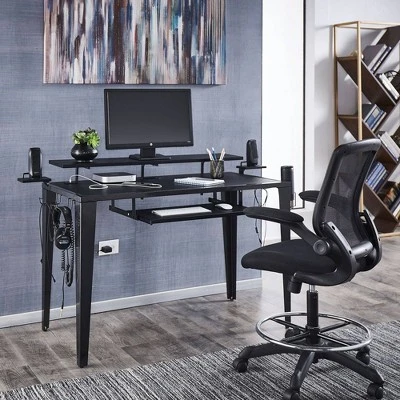 Juneau Metal Computer Desk With USB Charging Port And Adjustable Shelf Gray - Inspire Q 2 Juneau Metal Computer Desk With USB Charging Port And Adjustable Shelf Gray - Inspire Q - Image 2