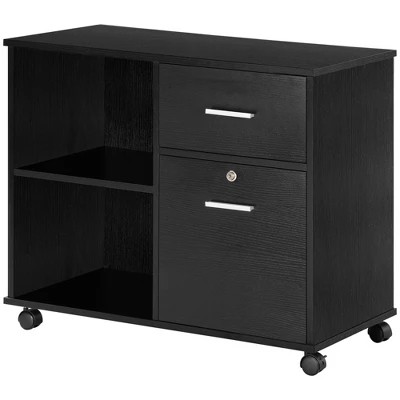 Vinsetto Lateral File Cabinet With Wheels, Mobile Printer Stand With Open Shelves And Drawers For A4 Size Documents, Black 3 Vinsetto Lateral File Cabinet With Wheels, Mobile Printer Stand With Open Shelves And Drawers For A4 Size Documents, Black - Image 3