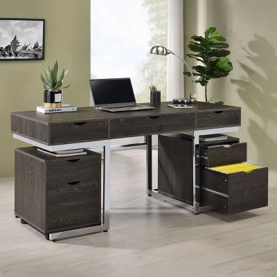Noorvik 7 Drawer Writing Desk Set With 2 File Cabinets Dark Oak - Coaster 6 Noorvik 7 Drawer Writing Desk Set With 2 File Cabinets Dark Oak - Coaster - Image 6