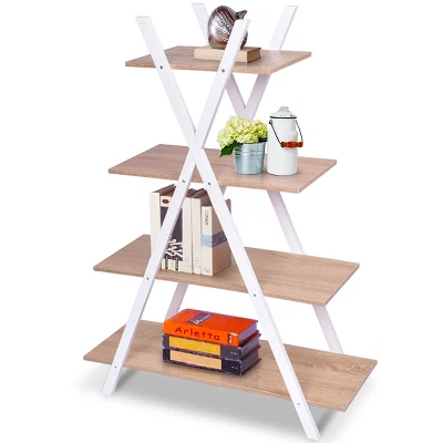 Costway 4-Tier Bookshelf Storage Display Shelves Bookcase Ladder X-Shape 3 Costway 4-Tier Bookshelf Storage Display Shelves Bookcase Ladder X-Shape - Image 3