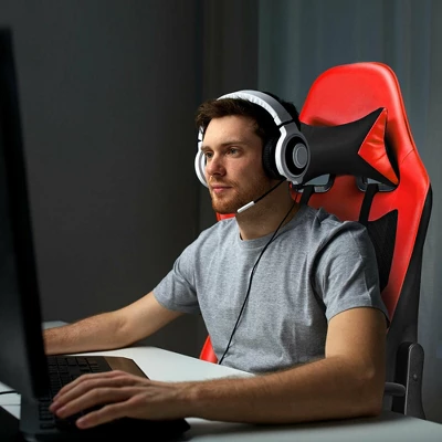 Costway Gaming Chair Massage Reclining Racing Office Computer Chair With Footrest Red 4 Costway Gaming Chair Massage Reclining Racing Office Computer Chair With Footrest Red - Image 4