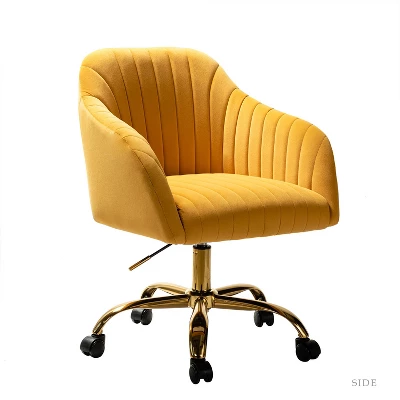 Alex Task Chair Velvet Upholstere Swivel Office Chair Desk Chair With Channel-tufted Back And Gold Metal Base| Karat Home 20 Alex Task Chair Velvet Upholstere Swivel Office Chair Desk Chair With Channel-tufted Back And Gold Metal Base| Karat Home - Image 20