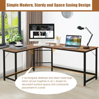 Costway L-Shaped Computer Desk Corner Workstation Study Gaming Table Home Office 5 Costway L-Shaped Computer Desk Corner Workstation Study Gaming Table Home Office - Image 5