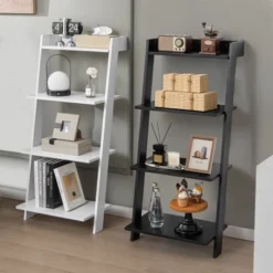 Costway 4-Tier Ladder Shelf Leaning Bookshelf WithAnti-falling Baffle Wood Bookcase Black/White 14 Costway 4-Tier Ladder Shelf Leaning Bookshelf WithAnti-falling Baffle Wood Bookcase Black/White -WorkHaven Sales Shop GUEST 607c603a 6144 408c 847c ded489ae11fd