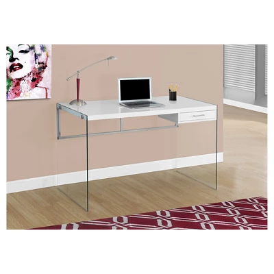 Tempered Glass Computer Desk - Glossy White - EveryRoom 1 Tempered Glass Computer Desk - Glossy White - EveryRoom