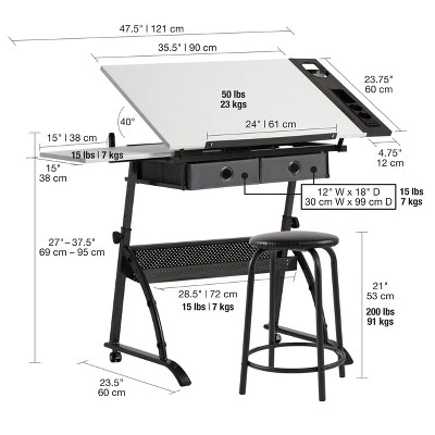 Core Drawing Table And Stool Set Charcoal Black/White - Studio Designs 20 Core Drawing Table And Stool Set Charcoal Black/White - Studio Designs - Image 20