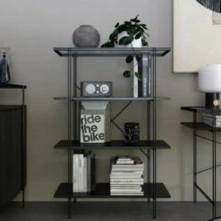 RealRooms Vance 4 Shelf Bookcase, Black Oak