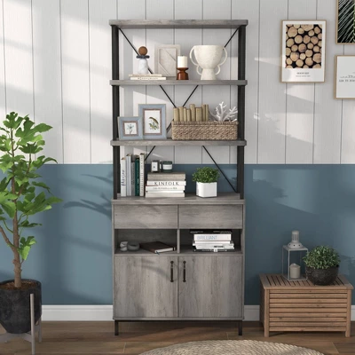 73.6" Skamania Rustic Bookcase Vintage Gray Oak - MiBasics 2 73.6" Skamania Rustic Bookcase Vintage Gray Oak - MiBasics - Image 2