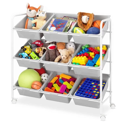 Whitmor Kids' 9 Bin Rolling Organizer White 2 Whitmor Kids' 9 Bin Rolling Organizer White - Image 2