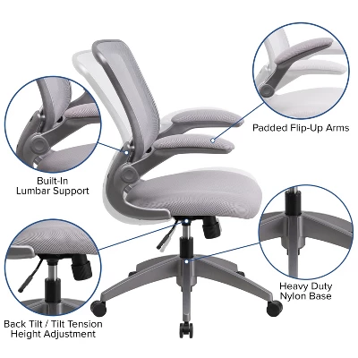 Flash Furniture Mid-Back Mesh Swivel Ergonomic Task Office Chair With Gray Frame And Flip-Up Arms 2 Flash Furniture Mid-Back Mesh Swivel Ergonomic Task Office Chair With Gray Frame And Flip-Up Arms - Image 2
